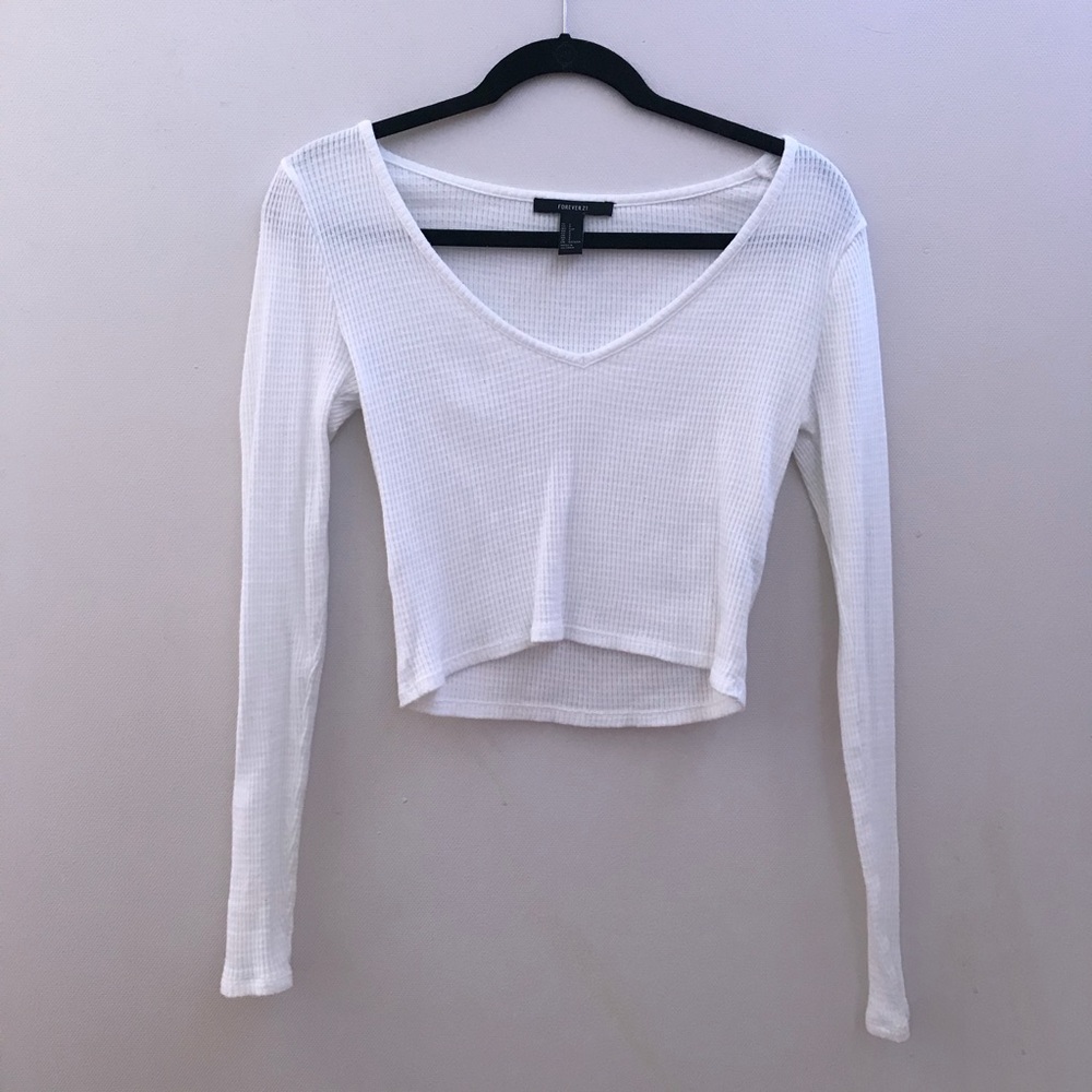 White Long sleeved Crop Top